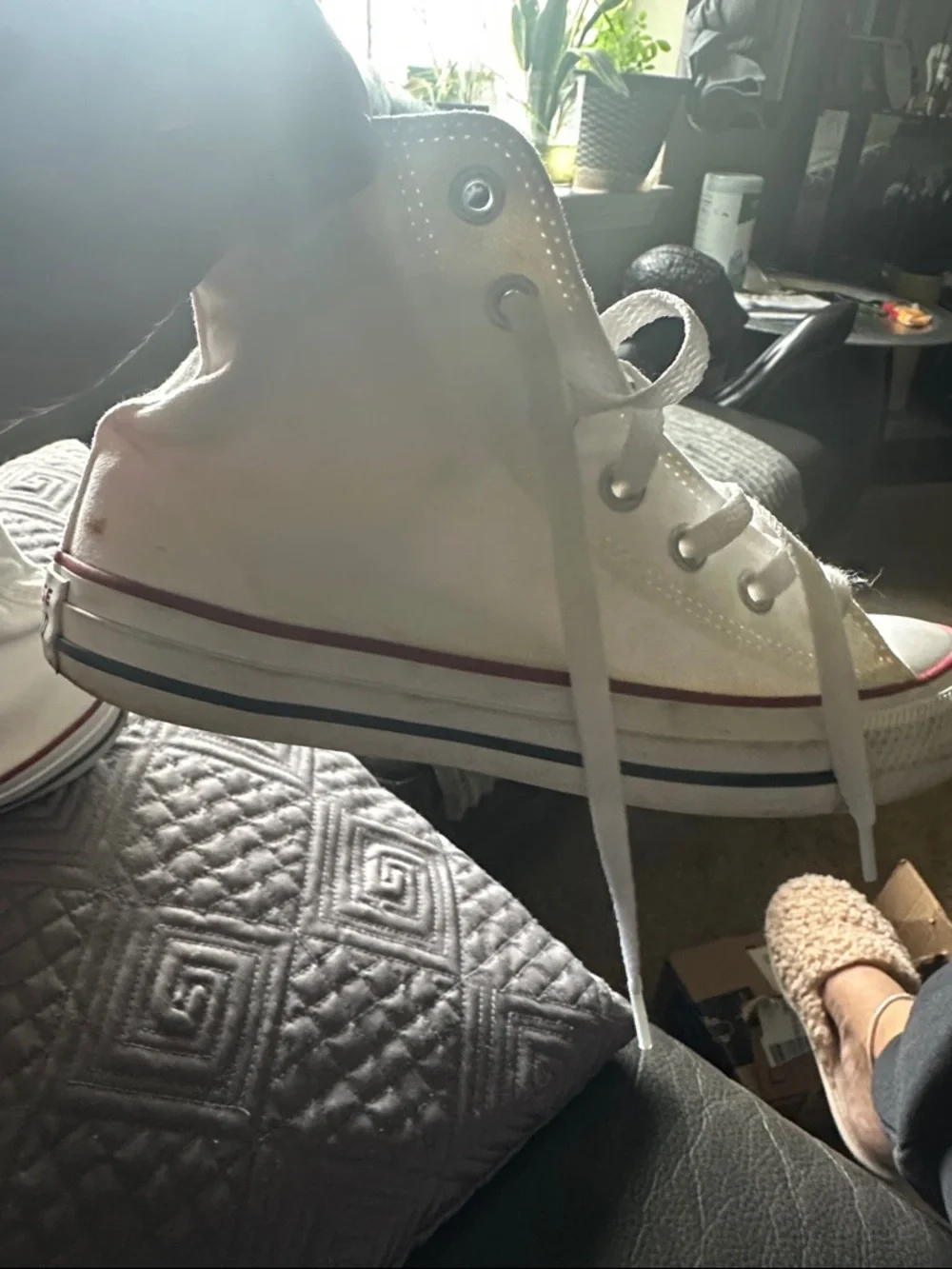Converse White High Top Sneakers with Red & Blue Trim - Picture 8 of 8